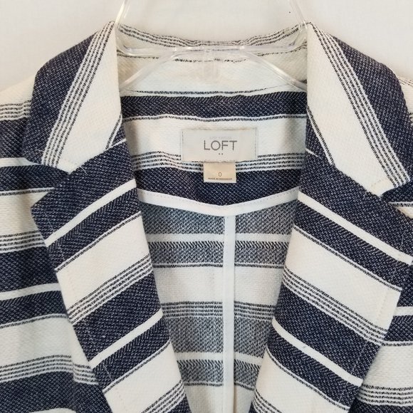 Loft Blue & Ivory Striped Linen Blend Blazer Sz 0 - Picture 2 of 5